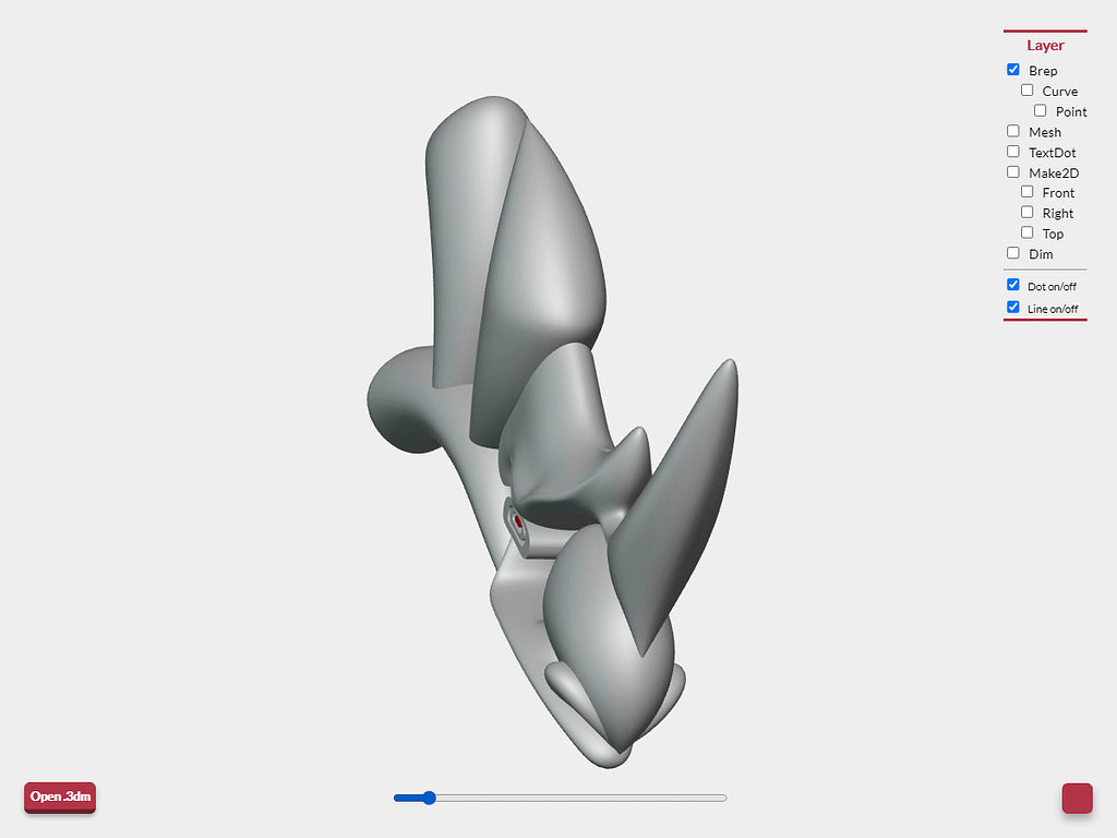 Rhinoceros 3dmビューワーでFOVを10にした時のオブジェクトの見え方