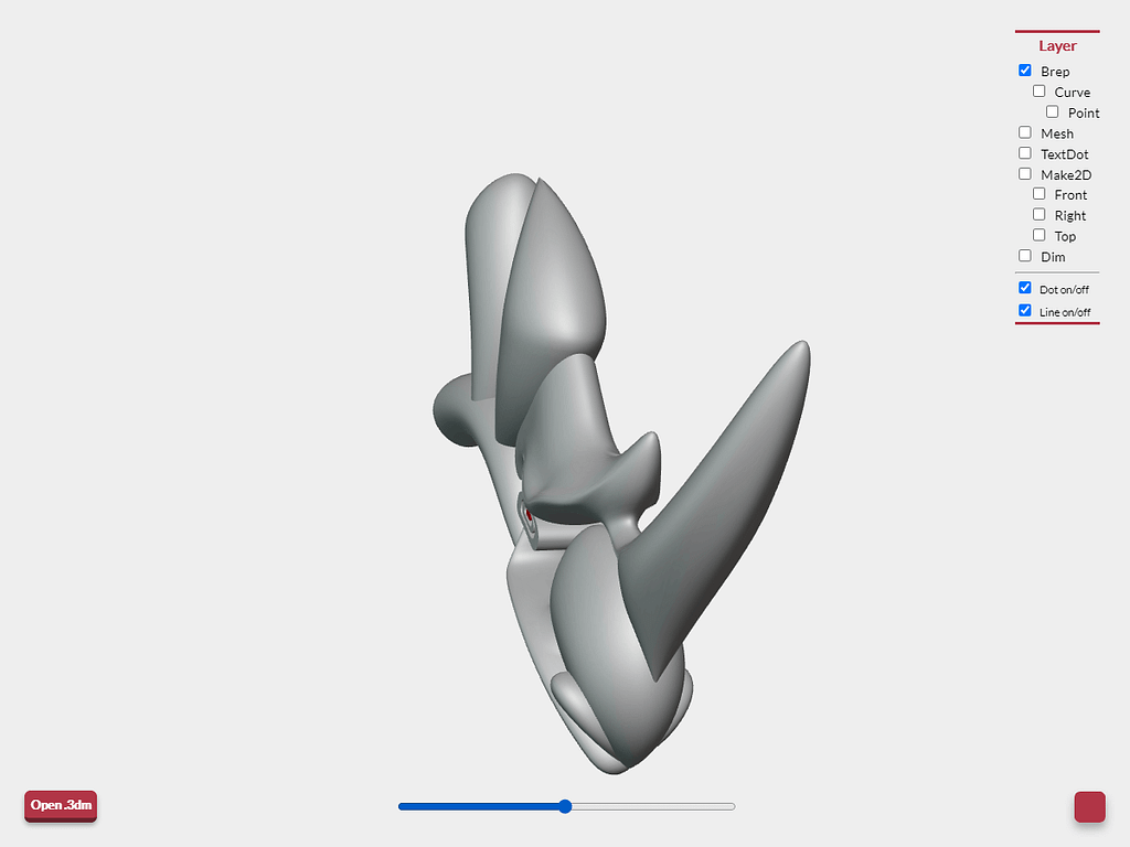 Rhinoceros 3dmビューワーでFOVを50にした時のオブジェクトの見え方