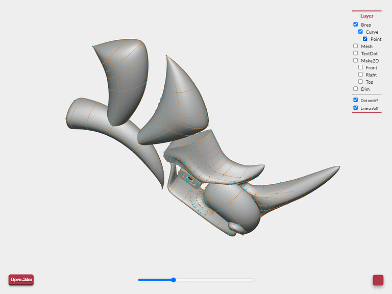 Rhinoceros 3dmビューワーでのサーフェス・ポリサーフェス・線・点の表示