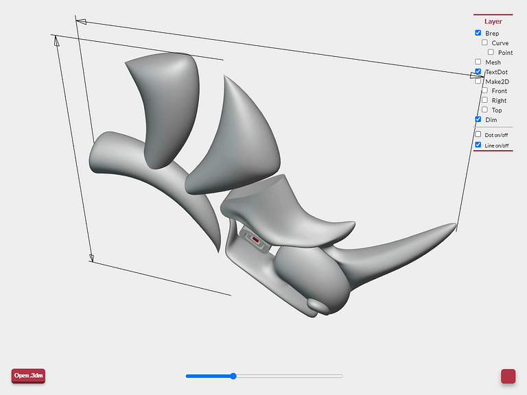 Rhinoceros 3dmビューワーでのドットテキストをすべて非表示