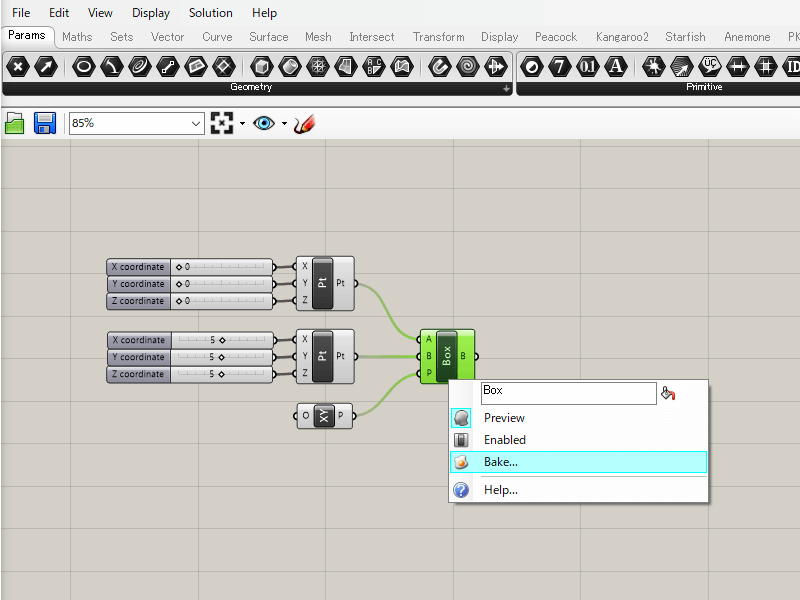Grasshopper 右クリックからBakeを選択
