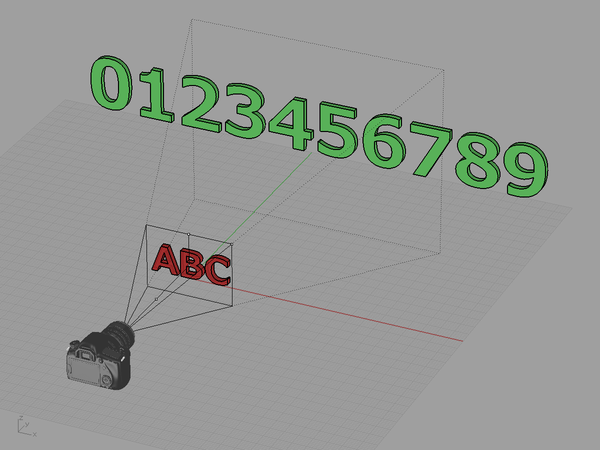 Rhinoceros ビューカメラのレンズ長の設定と圧縮効果